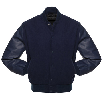 🏆Men’s Navy Blue Varsity Jacket with Leather Sleeves – Classic Letterman Style