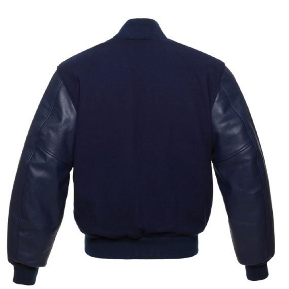 🏆Men’s Navy Blue Varsity Jacket with Leather Sleeves – Classic Letterman Style