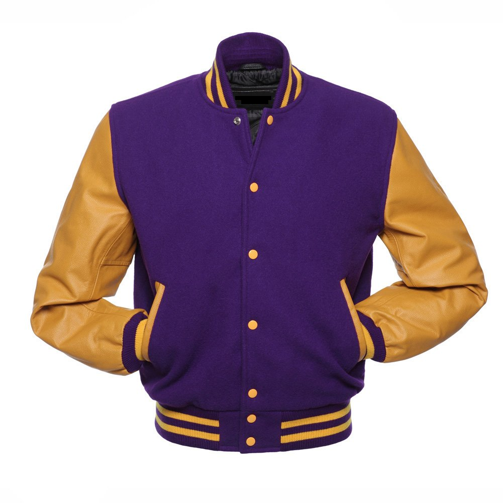 🏆Men’s Purple Varsity Jacket with Yellow Leather Sleeves – Premium Letterman Style