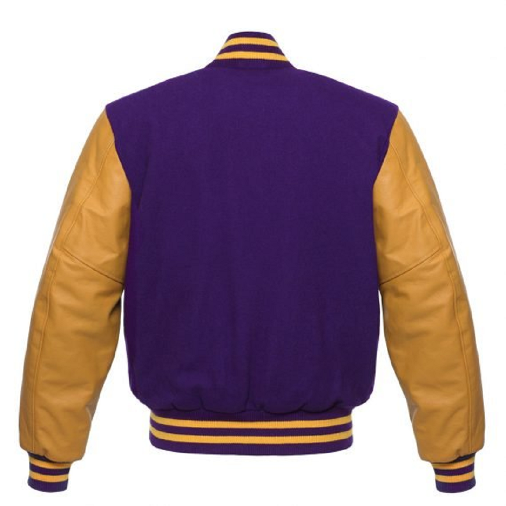 🏆Men’s Purple Varsity Jacket with Yellow Leather Sleeves – Premium Letterman Style