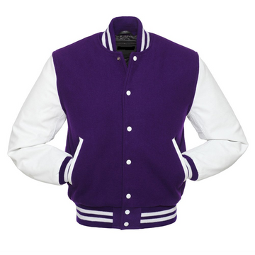 🏆Men’s Purple Varsity Jacket with White Leather Sleeves – Premium Letterman Style