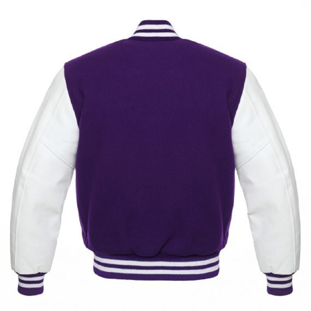 🏆Men’s Purple Varsity Jacket with White Leather Sleeves – Premium Letterman Style