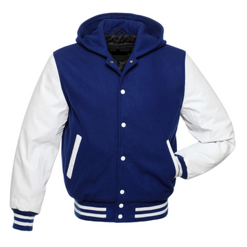 🏆Premium Hooded Varsity Jacket – Navy &amp; White | Wool Body + Leather Sleeves | USA Stock (Copy)