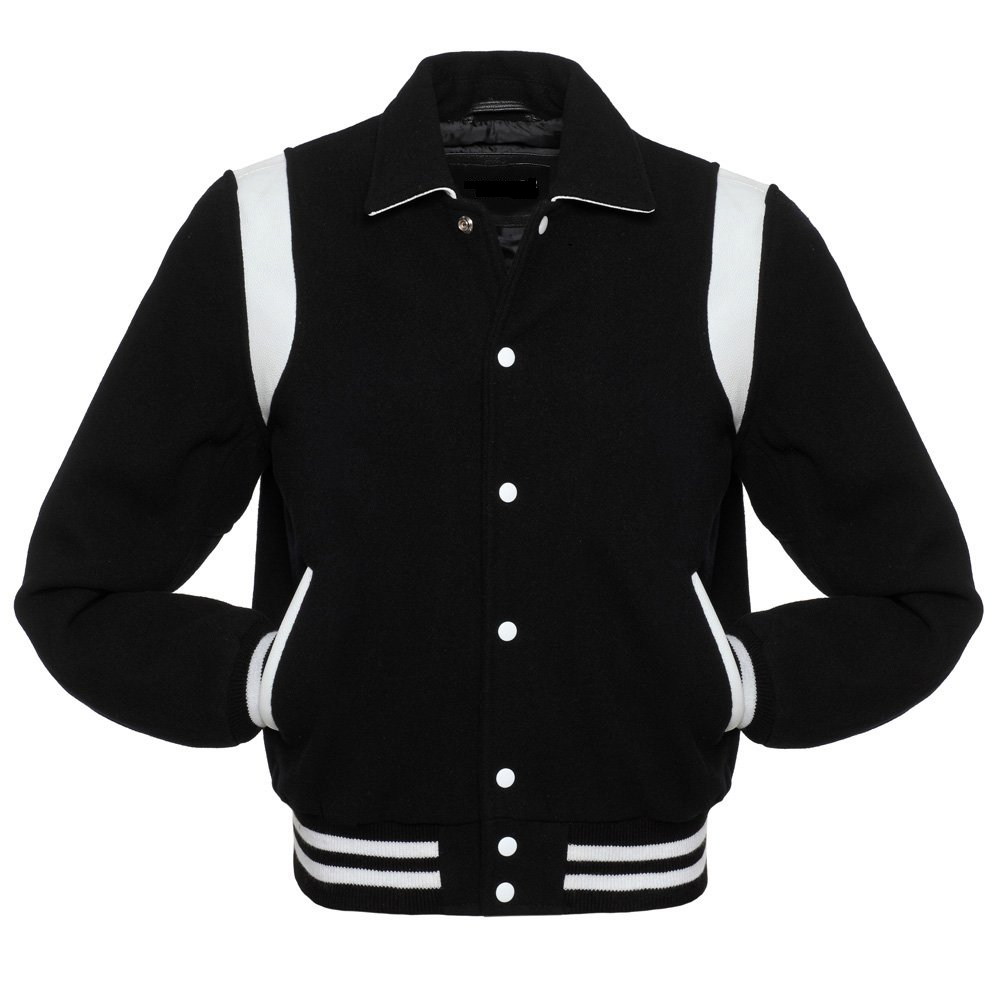 🏆 Men’s Black  White Varsity Jacket – USA Stock | Wool Body | Winter Warm Streetwear