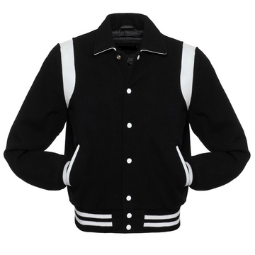 🏆 Men’s Black  White Varsity Jacket – USA Stock | Wool Body | Winter Warm Streetwear