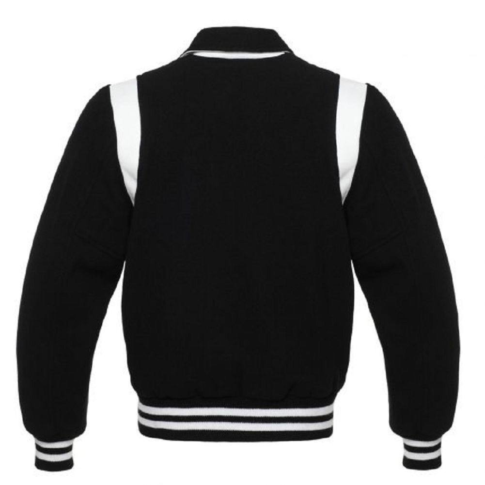 🏆 Men’s Black  White Varsity Jacket – USA Stock | Wool Body | Winter Warm Streetwear
