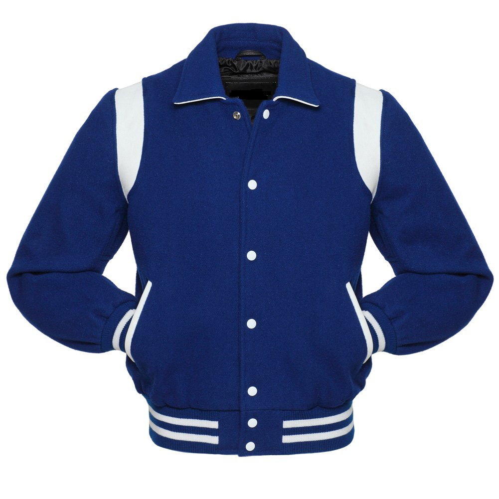 🏆Men’s Royal Blue Varsity Jacket with White Stripes – Classic Wool Letterman Style