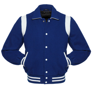 🏆Men’s Royal Blue Varsity Jacket with White Stripes – Classic Wool Letterman Style