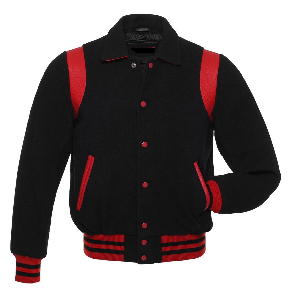 🏆 Black &amp; Red Varsity Jacket – Wool Letterman Baseball Bomber