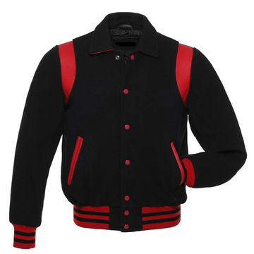 🏆 Black &amp; Red Varsity Jacket – Wool Letterman Baseball Bomber