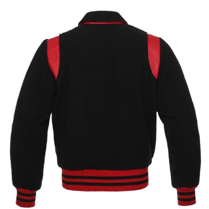 🏆 Black &amp; Red Varsity Jacket – Wool Letterman Baseball Bomber