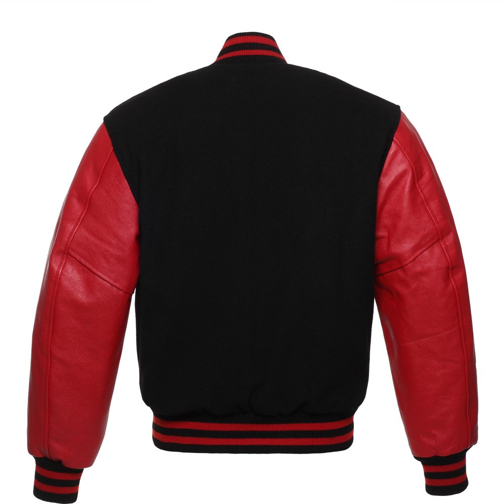 🏆Men’s Black &amp; Red Varsity Jacket With Leather Sleeves