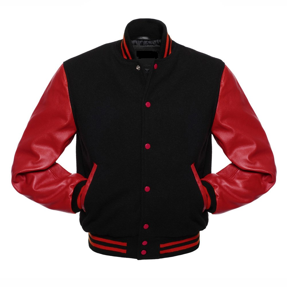 🏆Men’s Black &amp; Red Varsity Jacket With Leather Sleeves