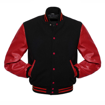 🏆Men’s Black &amp; Red Varsity Jacket With Leather Sleeves