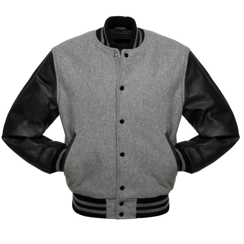 🏆Men’s Grey &amp; Black Varsity Jacket With Leather Sleeves