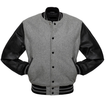 🏆Men’s Grey &amp; Black Varsity Jacket With Leather Sleeves