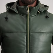 Men’s Gordon Green Hooded Leather Puffer Jacket