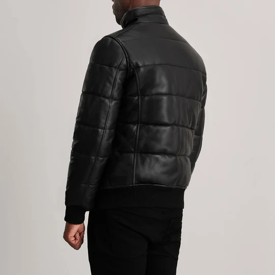 Men’s Lucas Black Leather Puffer Bomber Jacket