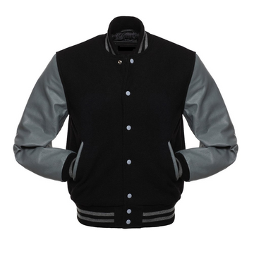 🏆Men’s Black &amp; Grey Varsity Jacket – Leather Sleeves