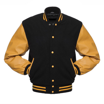 🏆Men’s Black & Yellow Varsity Jacket – Leather Sleeves | Classic College Bomber