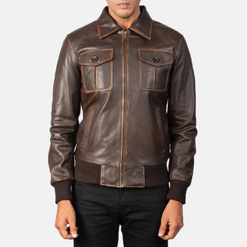 Aaron Brown Leather Bomber Jacket (Vintage Rub-Off Goatskin)