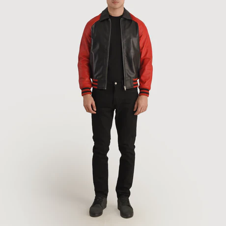 Men’s Walton Black &amp; Red Leather Varsity Jacket