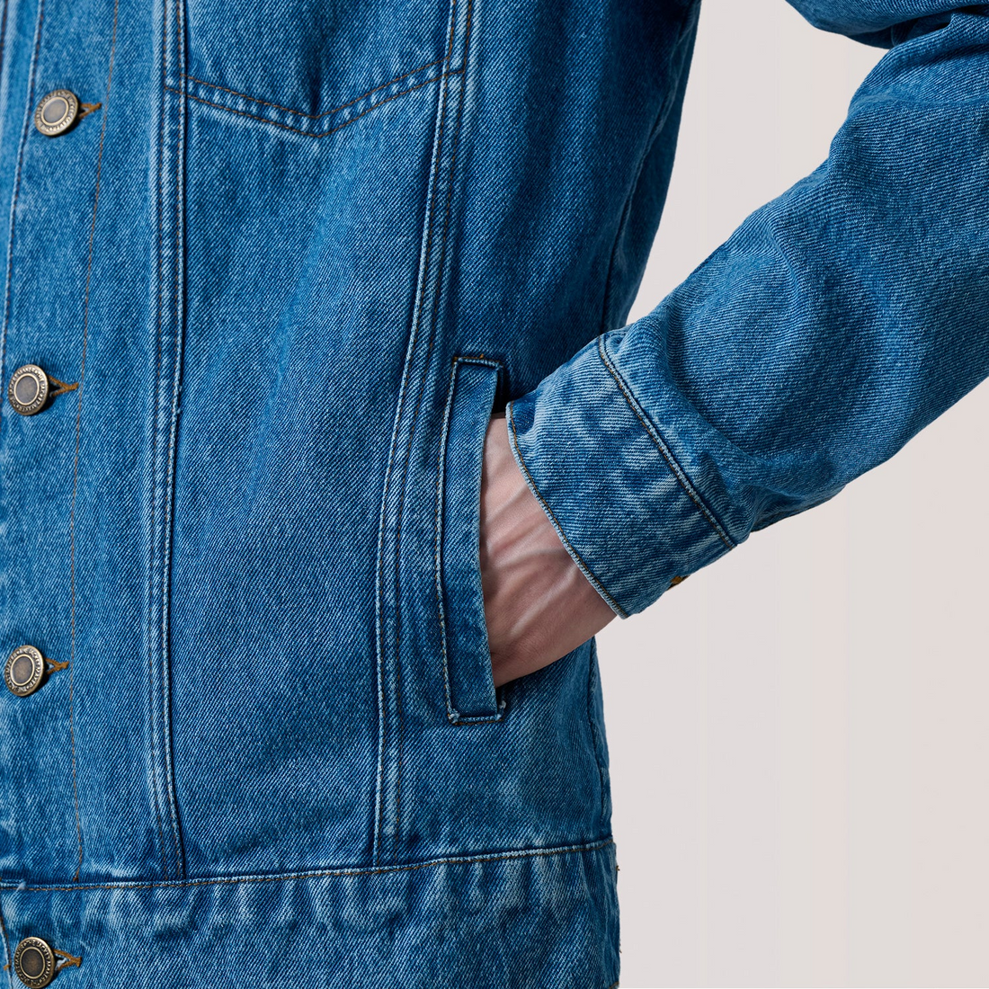 Men's Classic Blue Denim Trucker Jacket | Mid-Wash Jean Coat
