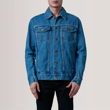 Men's Classic Blue Denim Trucker Jacket | Mid-Wash Jean Coat