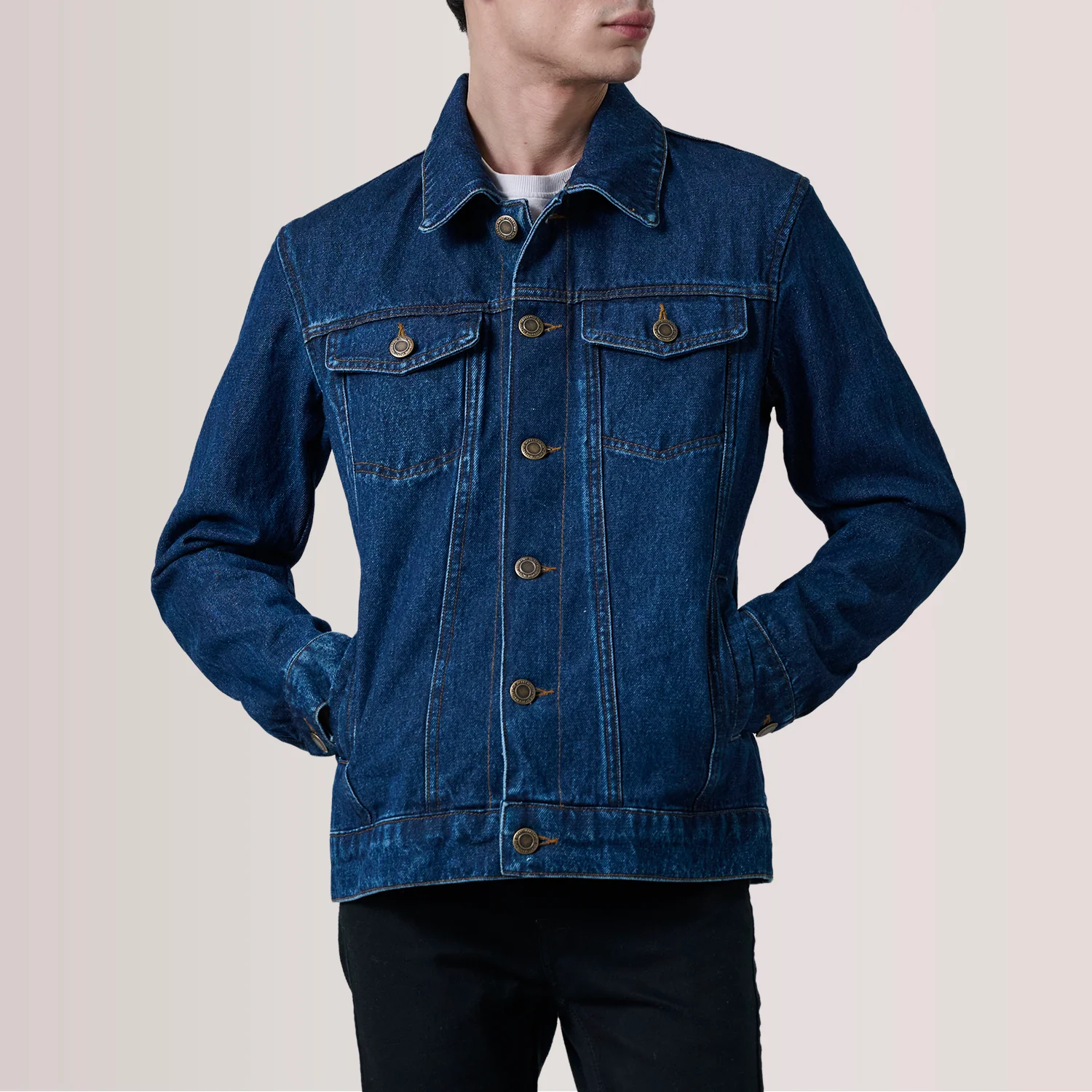 Men's Premium Dark Wash Indigo Denim Trucker Jacket | Classic Jean Coat