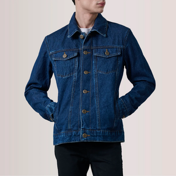 Men's Premium Dark Wash Indigo Denim Trucker Jacket | Classic Jean Coat