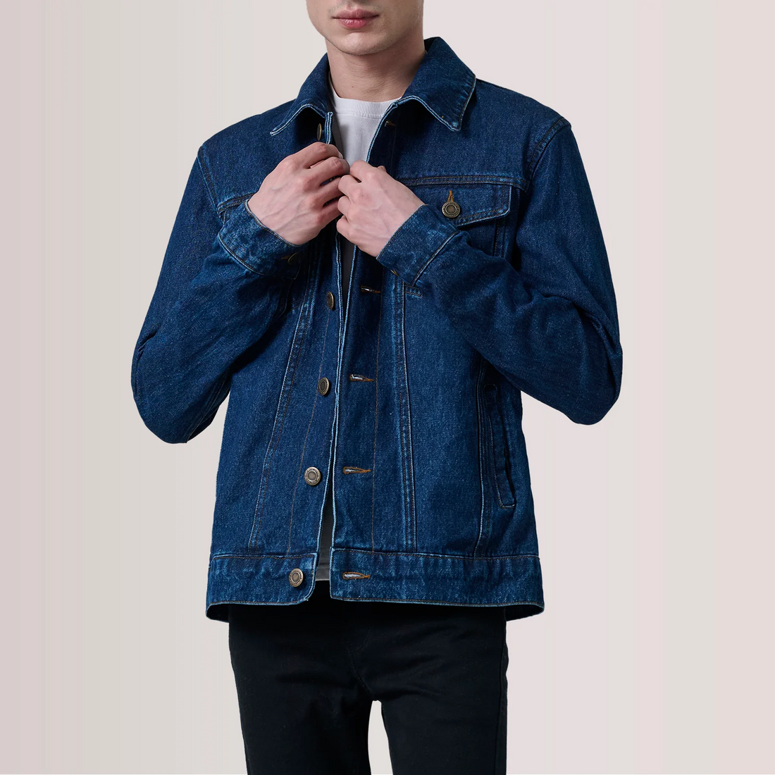 Men's Premium Dark Wash Indigo Denim Trucker Jacket | Classic Jean Coat