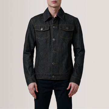 Men's Black Denim Trucker Jacket | Contrast Stitching Jean Coat