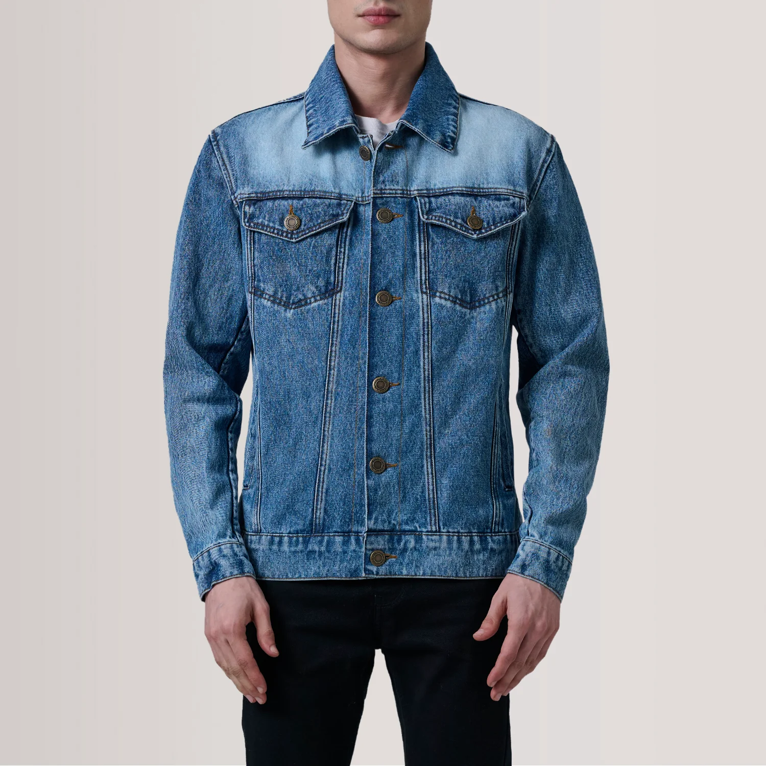 Men's Vintage Ice Blue Denim Trucker Jacket | Light Wash Contrast Jean Coat