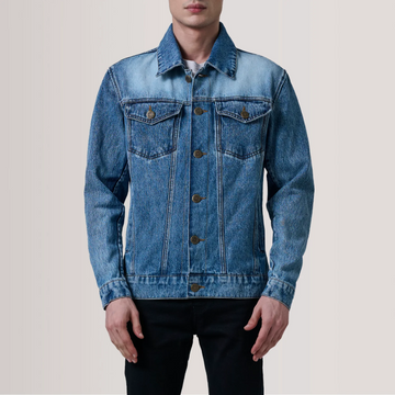 Men's Vintage Ice Blue Denim Trucker Jacket | Light Wash Contrast Jean Coat