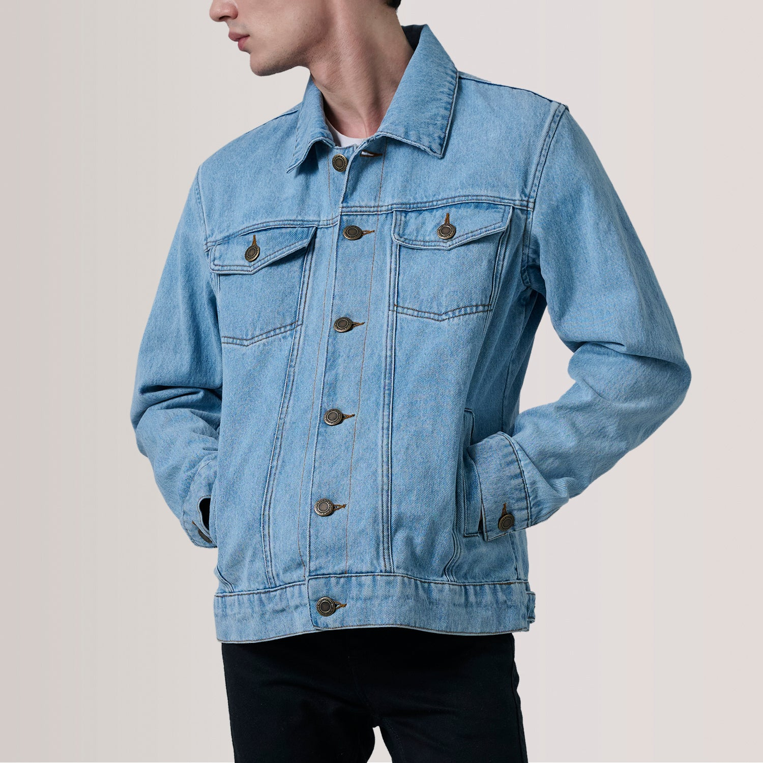 Men's Vintage Faded Light Blue Denim Trucker Jacket | Retro Wash Jean Coat