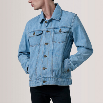 Men's Vintage Faded Light Blue Denim Trucker Jacket | Retro Wash Jean Coat