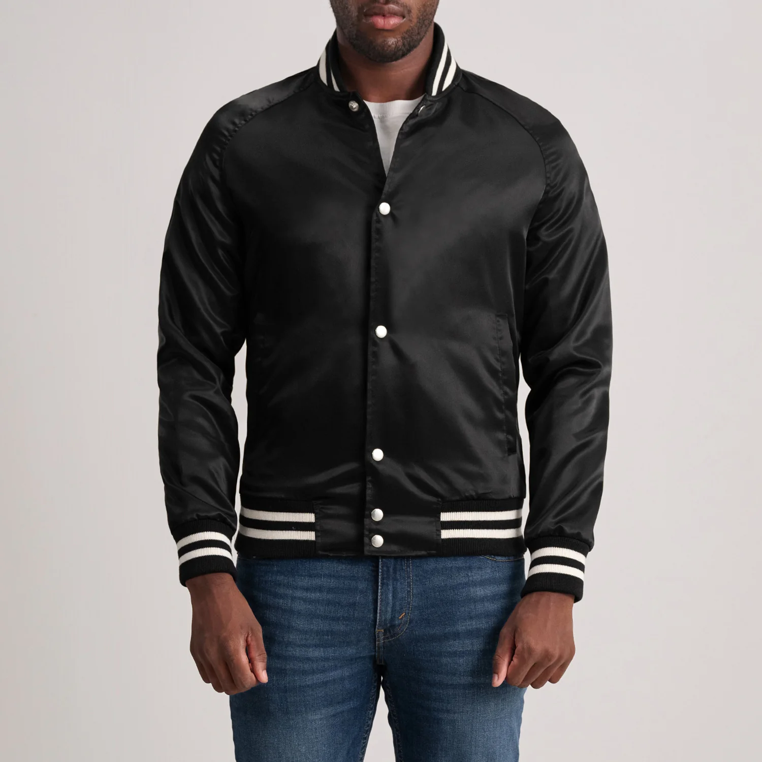 Men’s Xander Black Satin Varsity Jacket