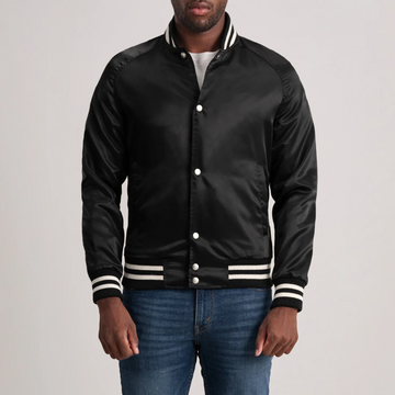 Men’s Xander Black Satin Varsity Jacket