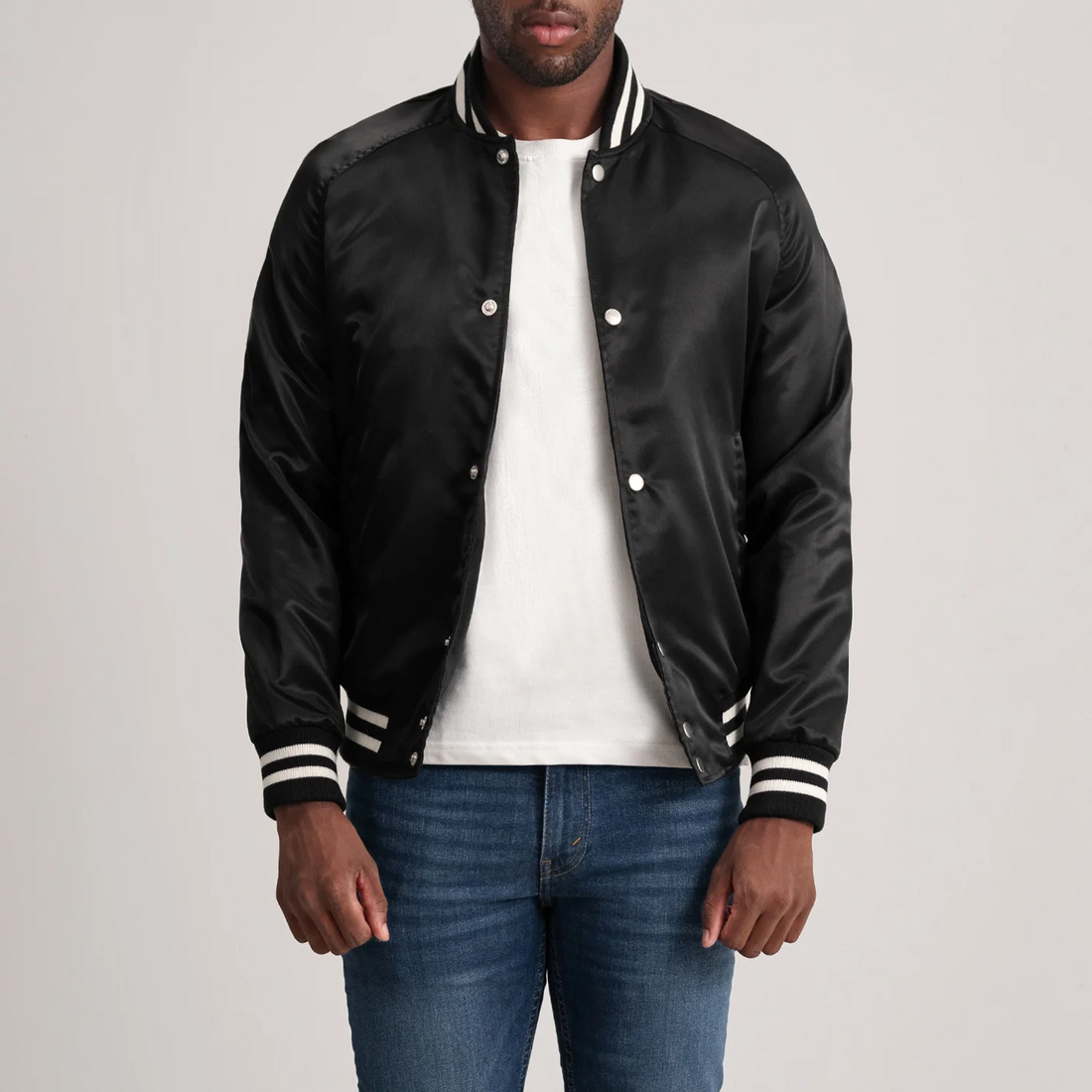 Men’s Xander Black Satin Varsity Jacket