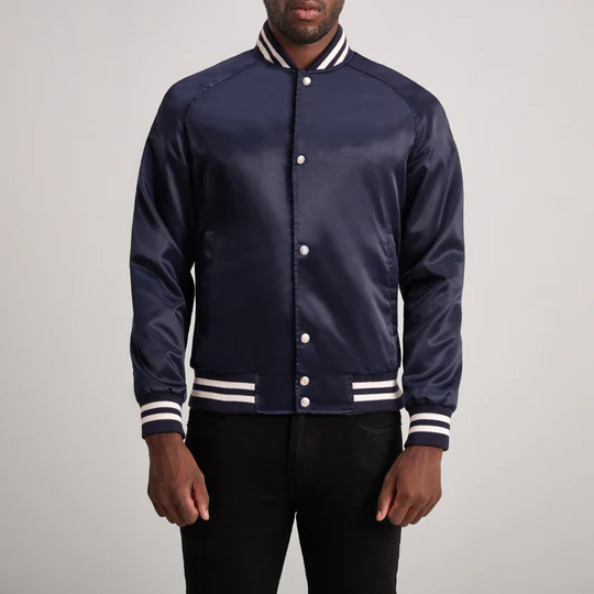 Men’s Xander Navy Satin Varsity Jacket