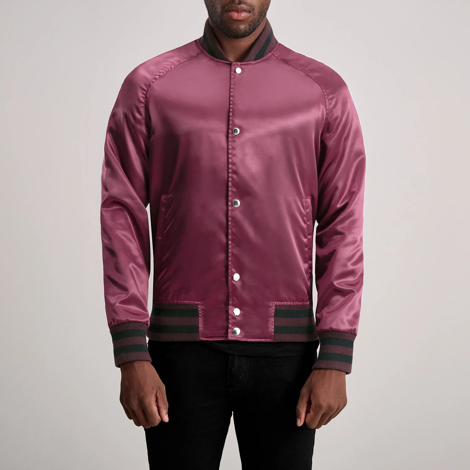 Men’s Xander Maroon Satin Varsity Jacket