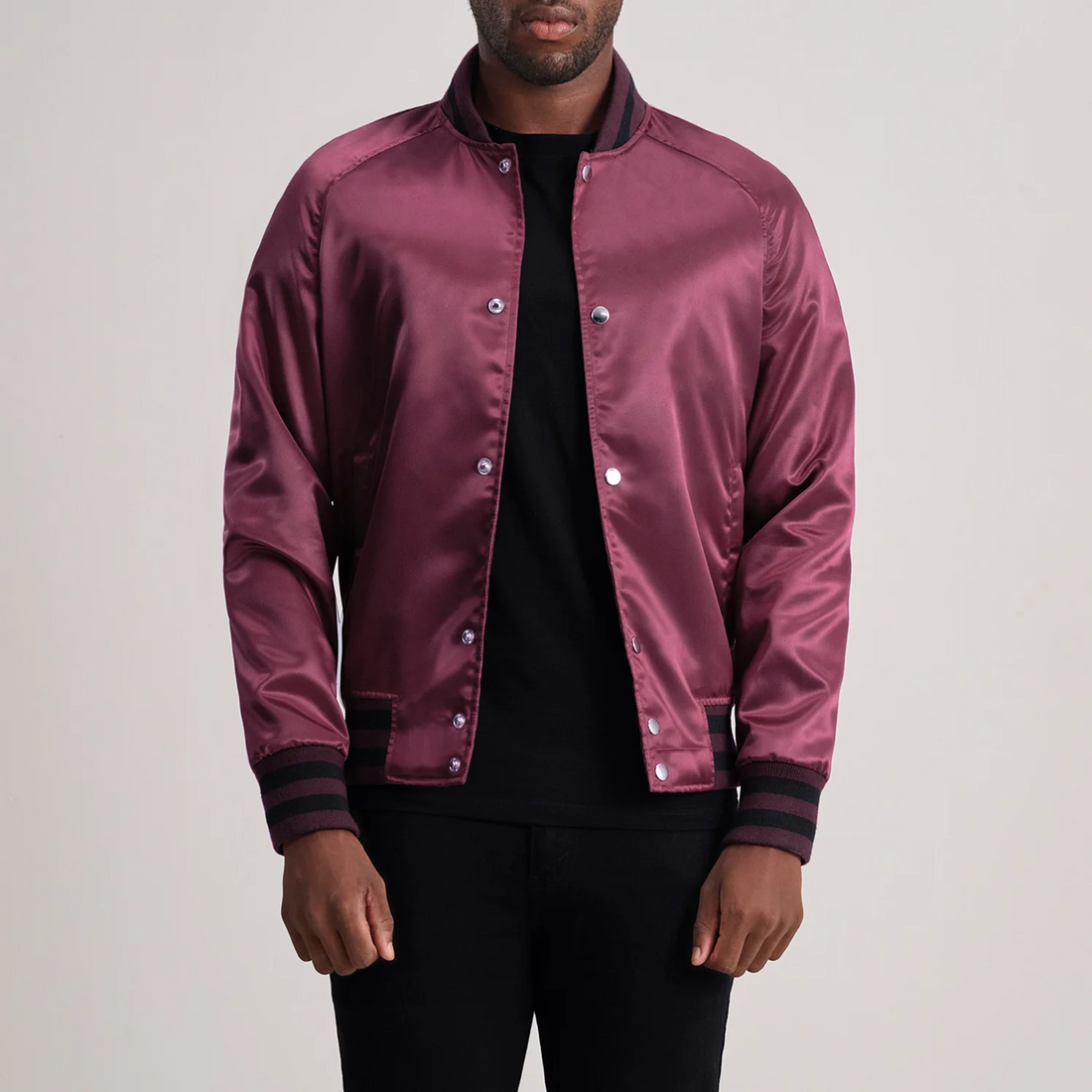 Men’s Xander Maroon Satin Varsity Jacket