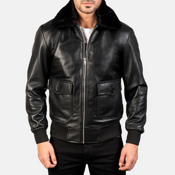 Men’s Airin G-1 Black Leather Bomber Jacket with Fur Collar