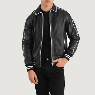 Men’s Cooper Black Leather Varsity Jacket