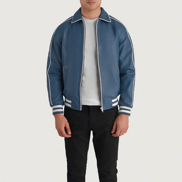 Men’s Cooper Blue Leather Varsity Jacket