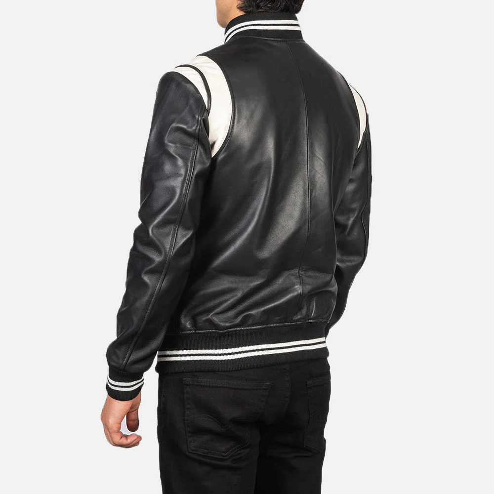 Dantee Black &amp; White Genuine Leather Varsity Jacket – Modern Athletic Bomber