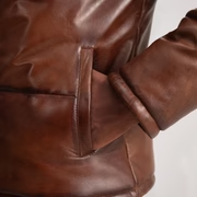 Men’s Gordon Waxed Brown Hooded Leather Puffer Jacket