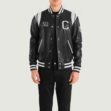 Men’s Liberté California Black Leather Varsity Jacket – “C” Patch Edition
