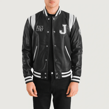 Men’s Black Leather Varsity Jacket – “Liberte New Jersey”&nbsp;