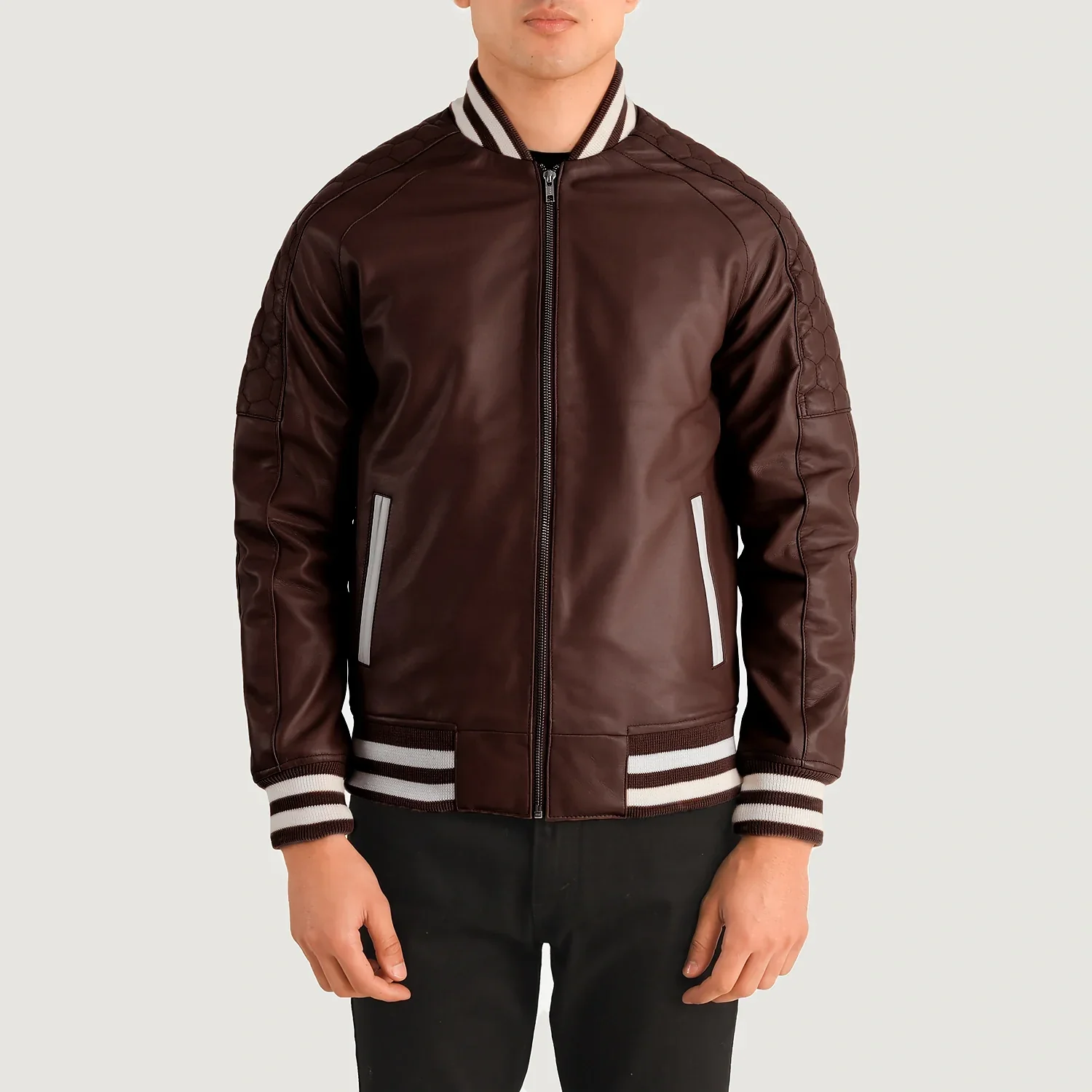 Men’s Pascal Maroon Leather Varsity Jacket